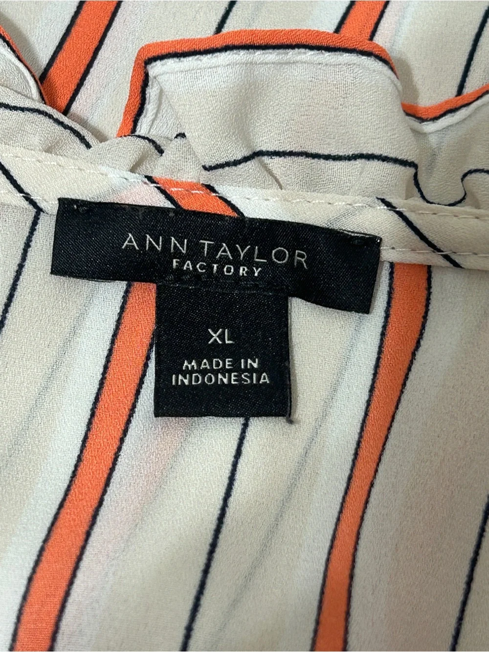 Ann Taylor Factory Blouse Top Orange Cream Stripe 3/4 Ruffle Sleeves Women’s XL